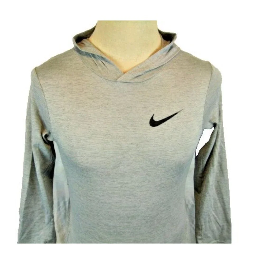 Youth Nike Gray Heather Hooded Dri-Fit LS Base Layer Shirt sz YL